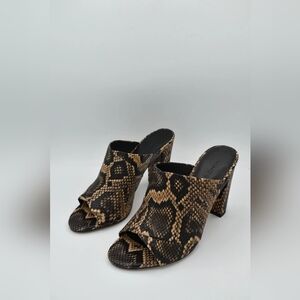 Vince Snake Print Mules - Black and Tan